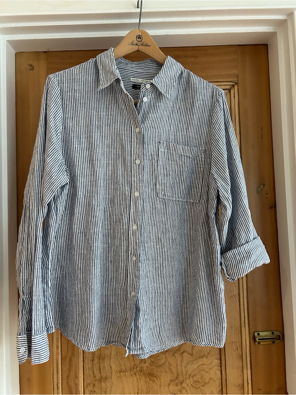 Relaxed Blue and White Pinstripe Linen Button-Down Shirt